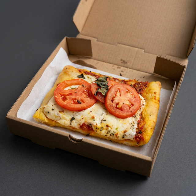 Mozzarella, tomatoe, basil slice.