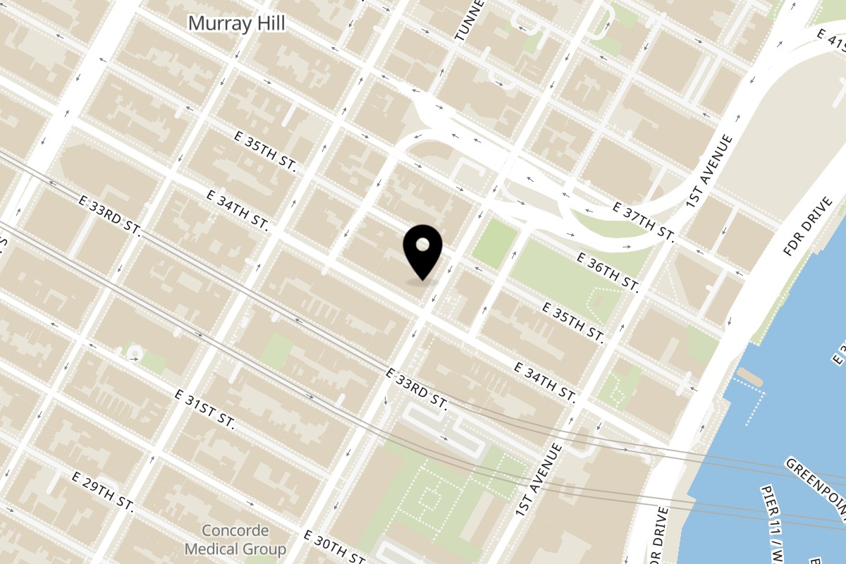 Map showing the location of Garlic New York Pizza Bar on 629 2nd Ave in New York